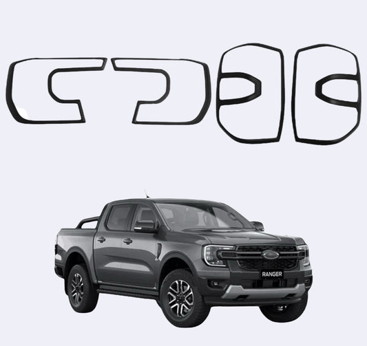 Matte Black Headlight & Tail Light Trim for Ford Ranger Wildtrak Raptor Everest (2022+)