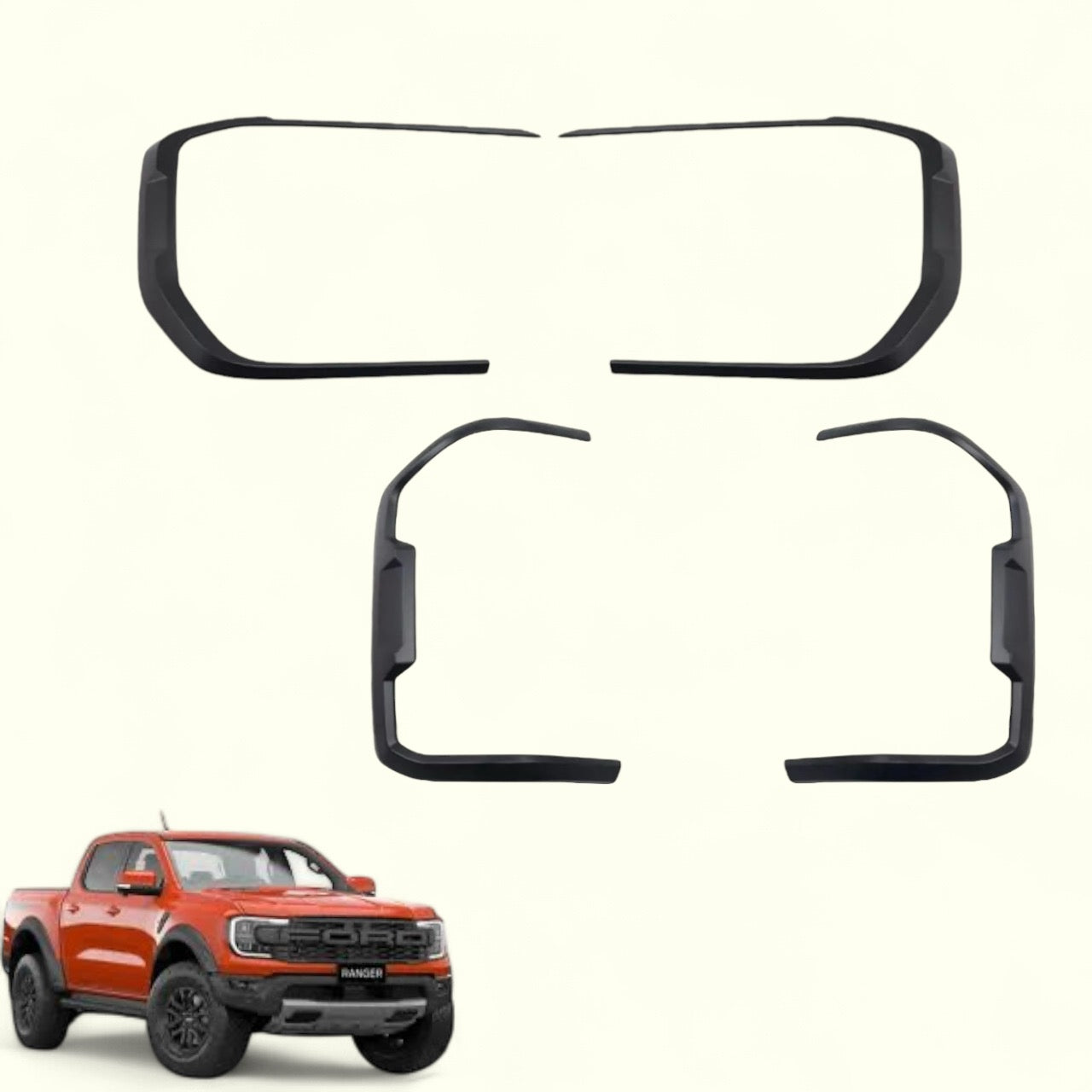 Matte Black Headlight & Tail Light Sleek Thin Trim for Ford Ranger Sport Wildtrak Everest and Raptor  (2022+)