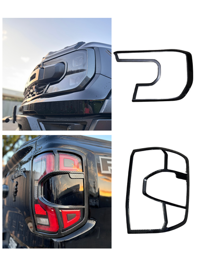 Premium Headlight and Tail Light Trim Covers - Carbon Fiber Pattern